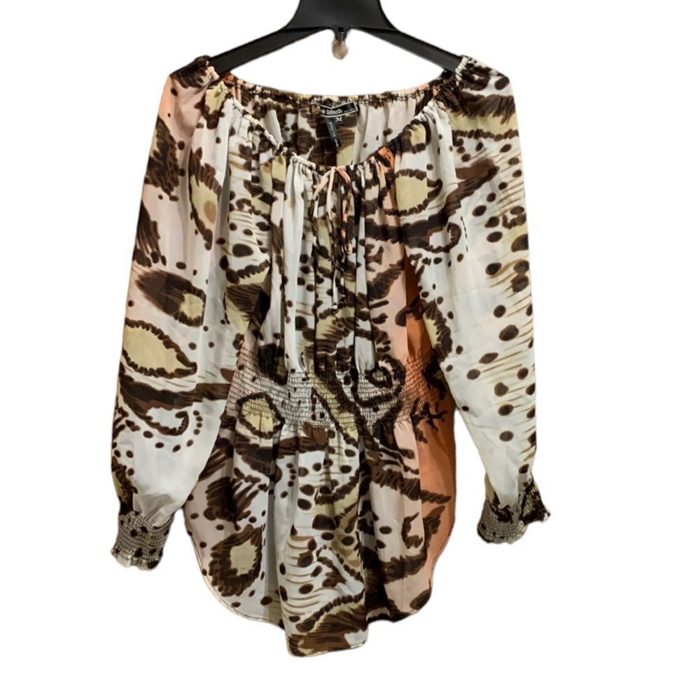 Love Stitch Boho Women’s Long Sleeve Smocked Sheer Blouse Shirt Top M
